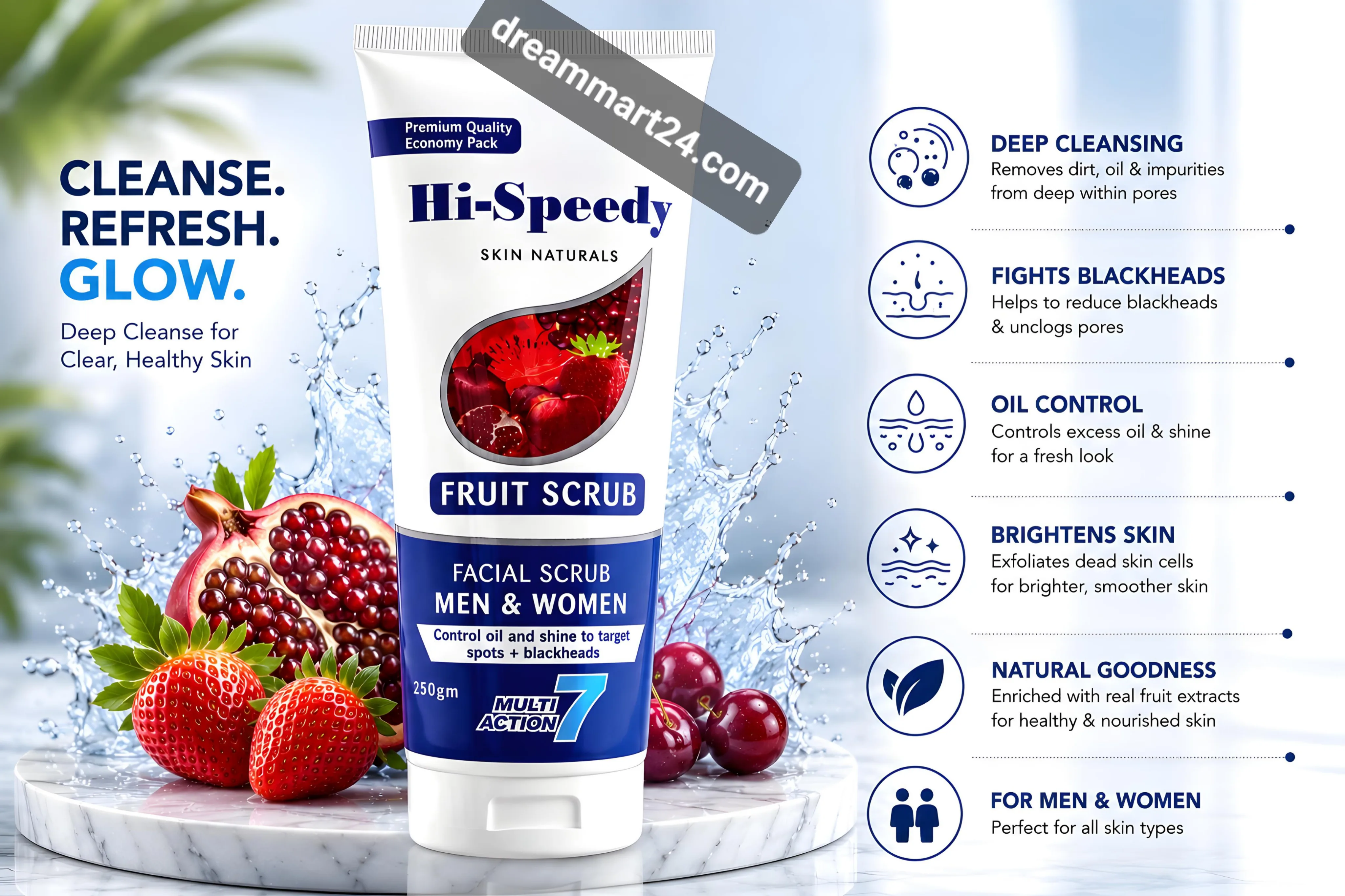 Hi-Speedy Skin Naturals Multi Action 7 Fruit Facial Scrub Men & Women (250ml)