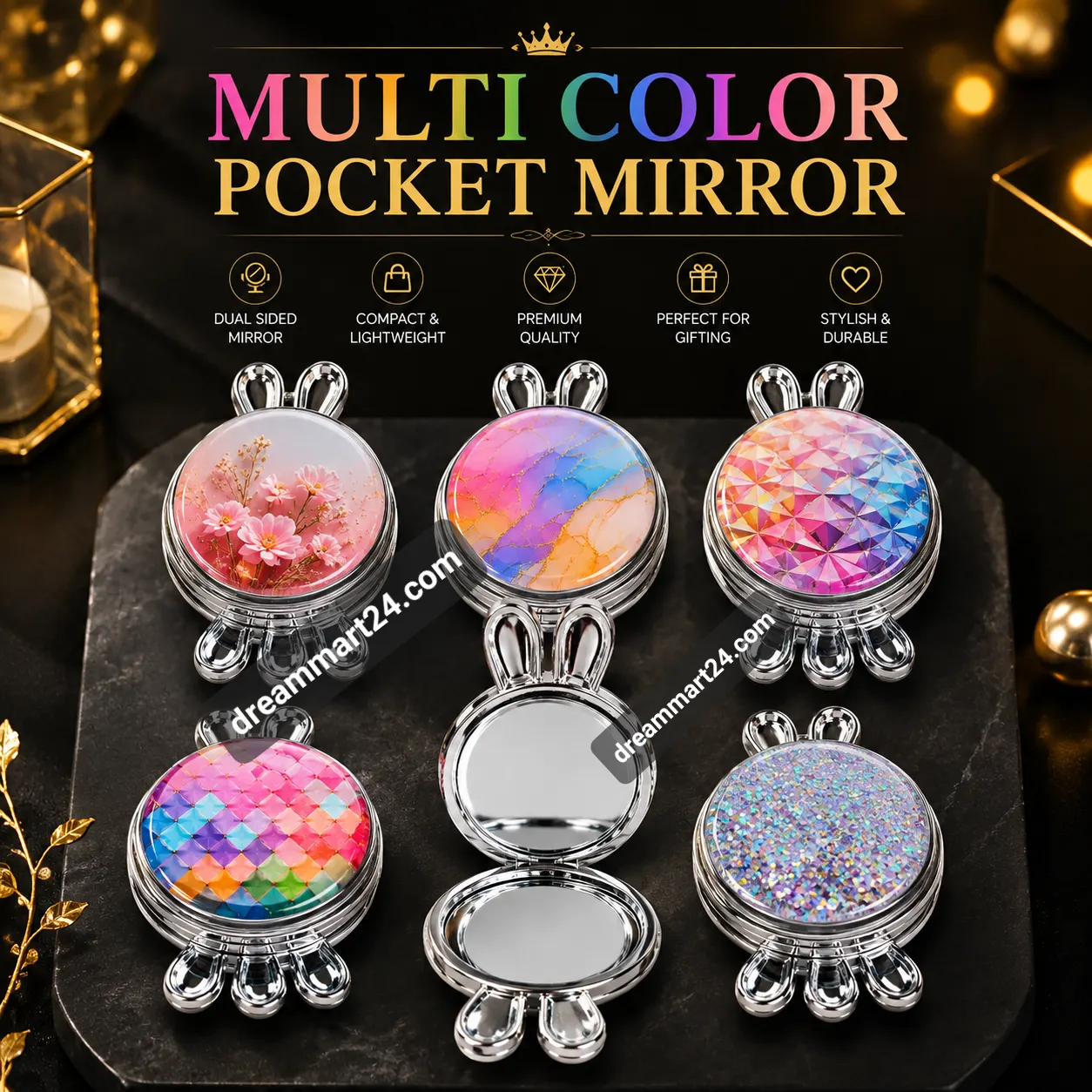 Premium Multi-Color Cute Pocket Mirror - Dual Sided Foldable Mini Makeup Mirror for Girls image 3