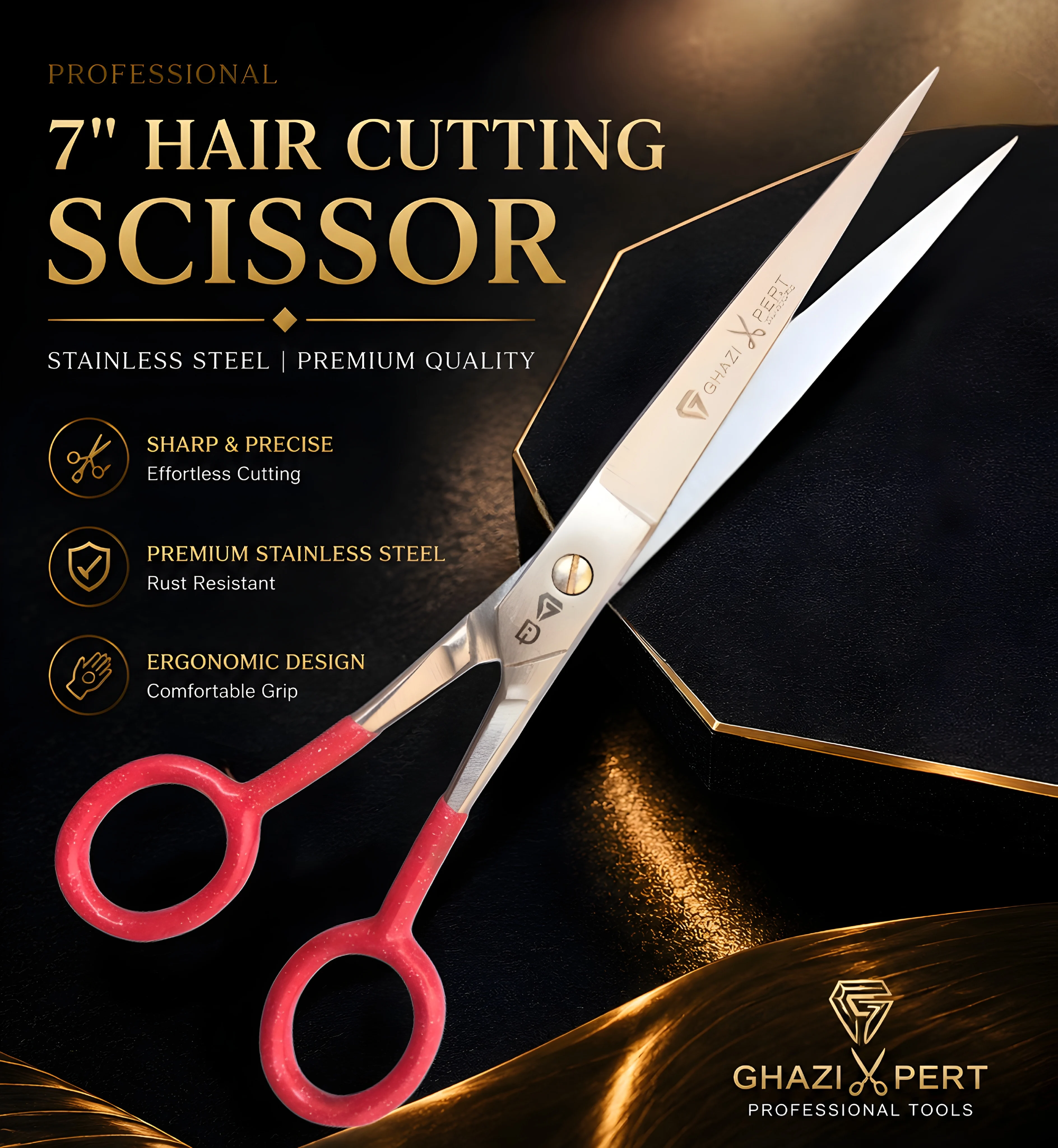 Ghazi Xpert 7 Inch Premium Stainless Steel Hair Cutting Scissor (Pakistani) image 2