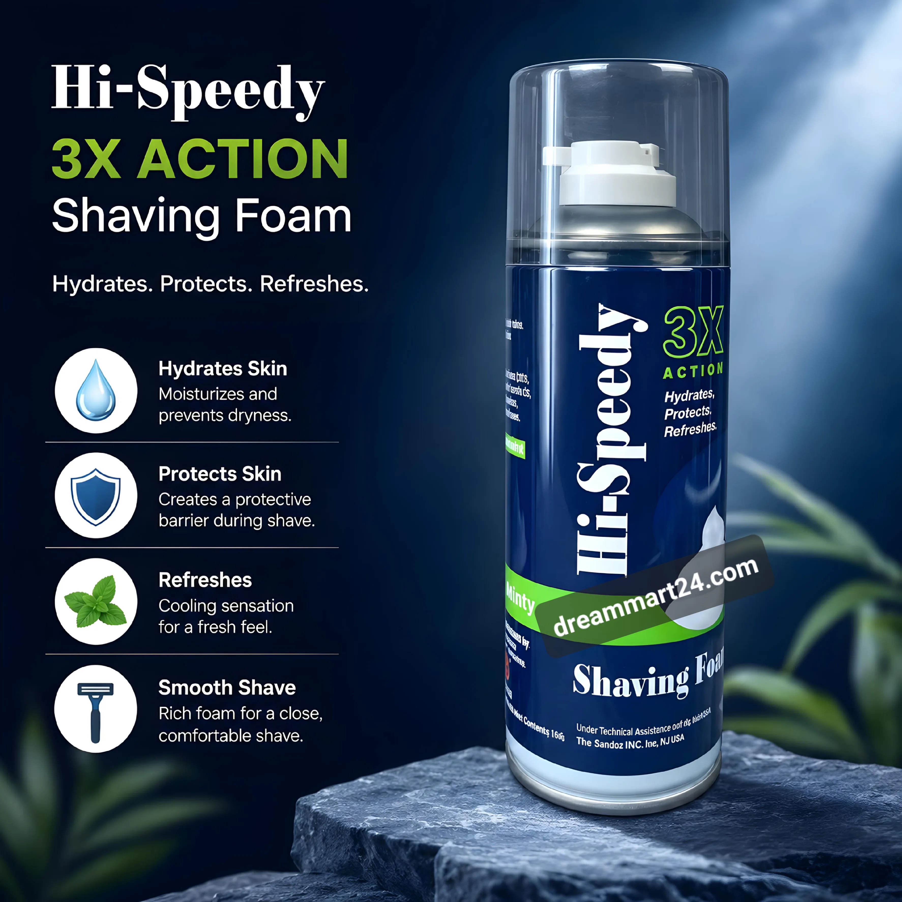Hi-Speedy 3X Action Lemon Premium Shaving Foam for Smooth Shave (400ml)