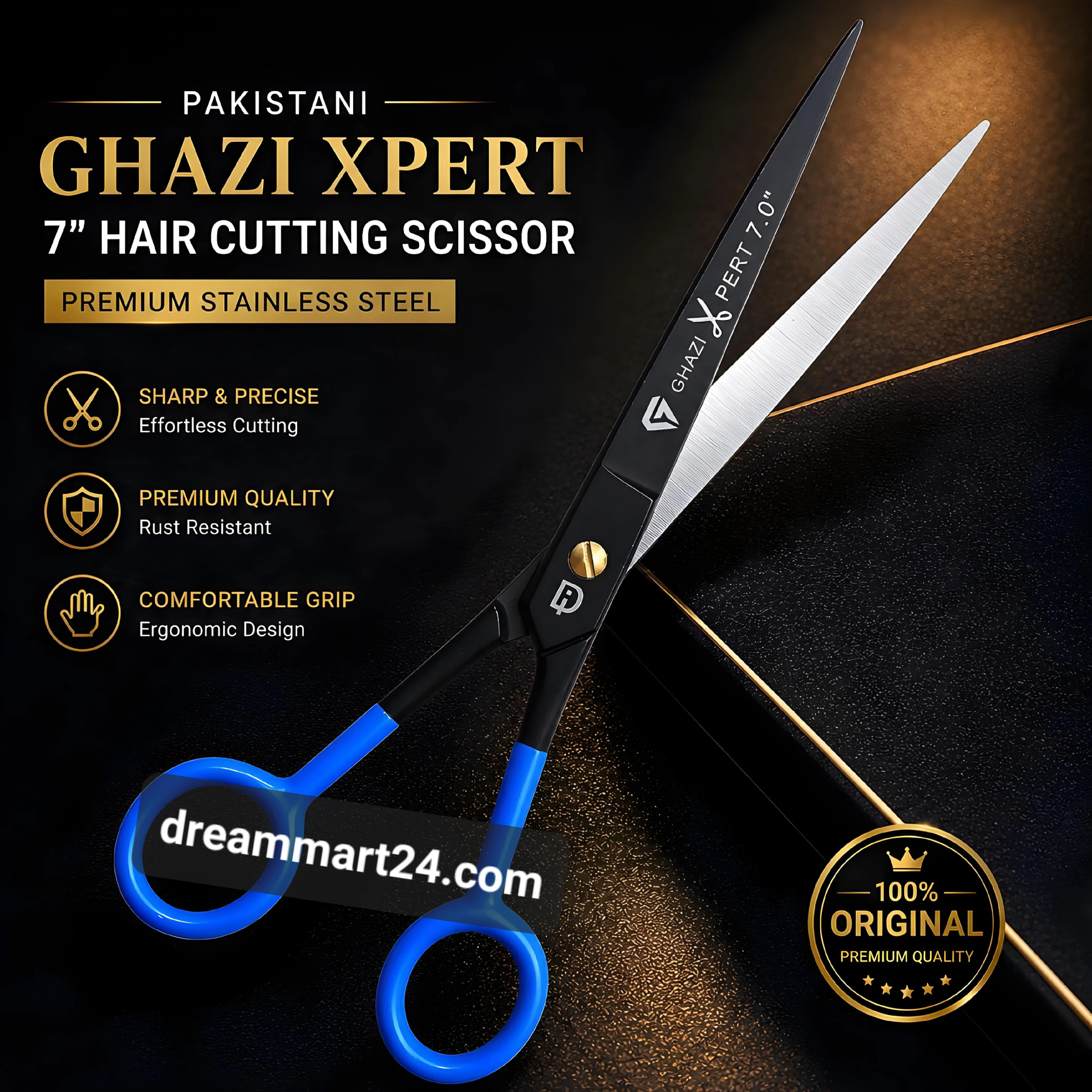 Pakistani ghazi xpart black 7" hair cutting scissor premium stainless steel premium quality image 2
