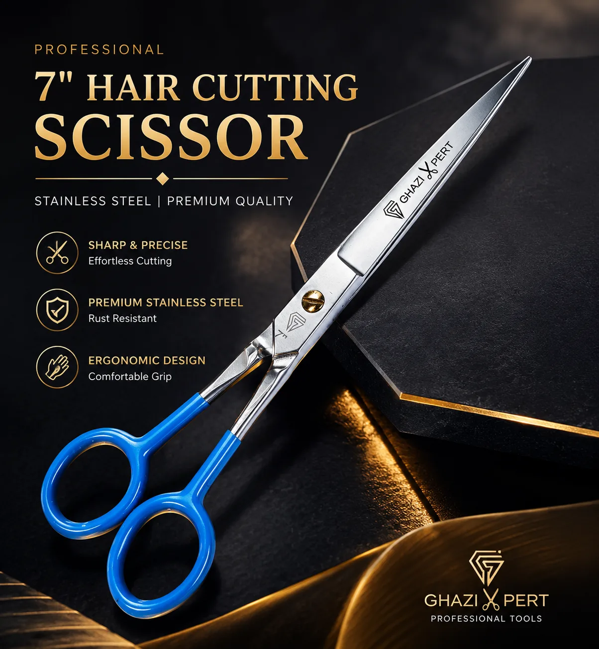 Ghazi Xpert 7 Inch Premium Stainless Steel Hair Cutting Scissor (Pakistani) image 3