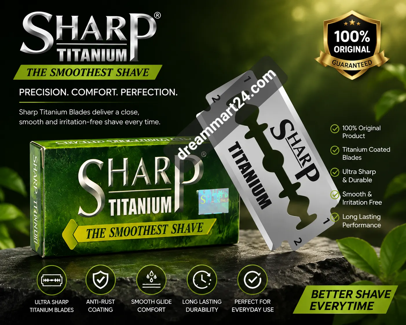 Sharp Titanium Ultra Sharp Double Edge Razor Blades The Smoothest Shave(4 Packet in 20 piece)