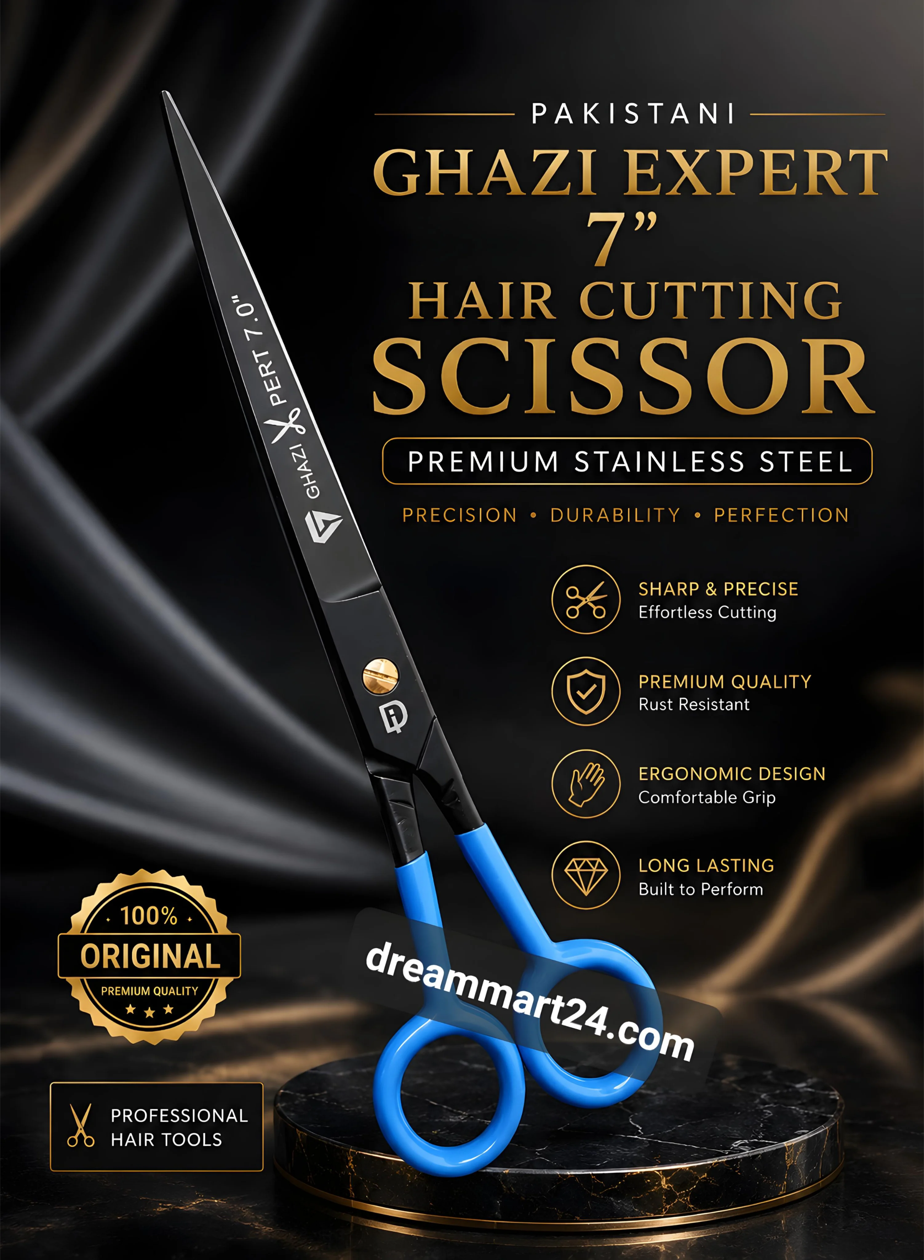 Pakistani ghazi xpart black 7" hair cutting scissor premium stainless steel premium quality