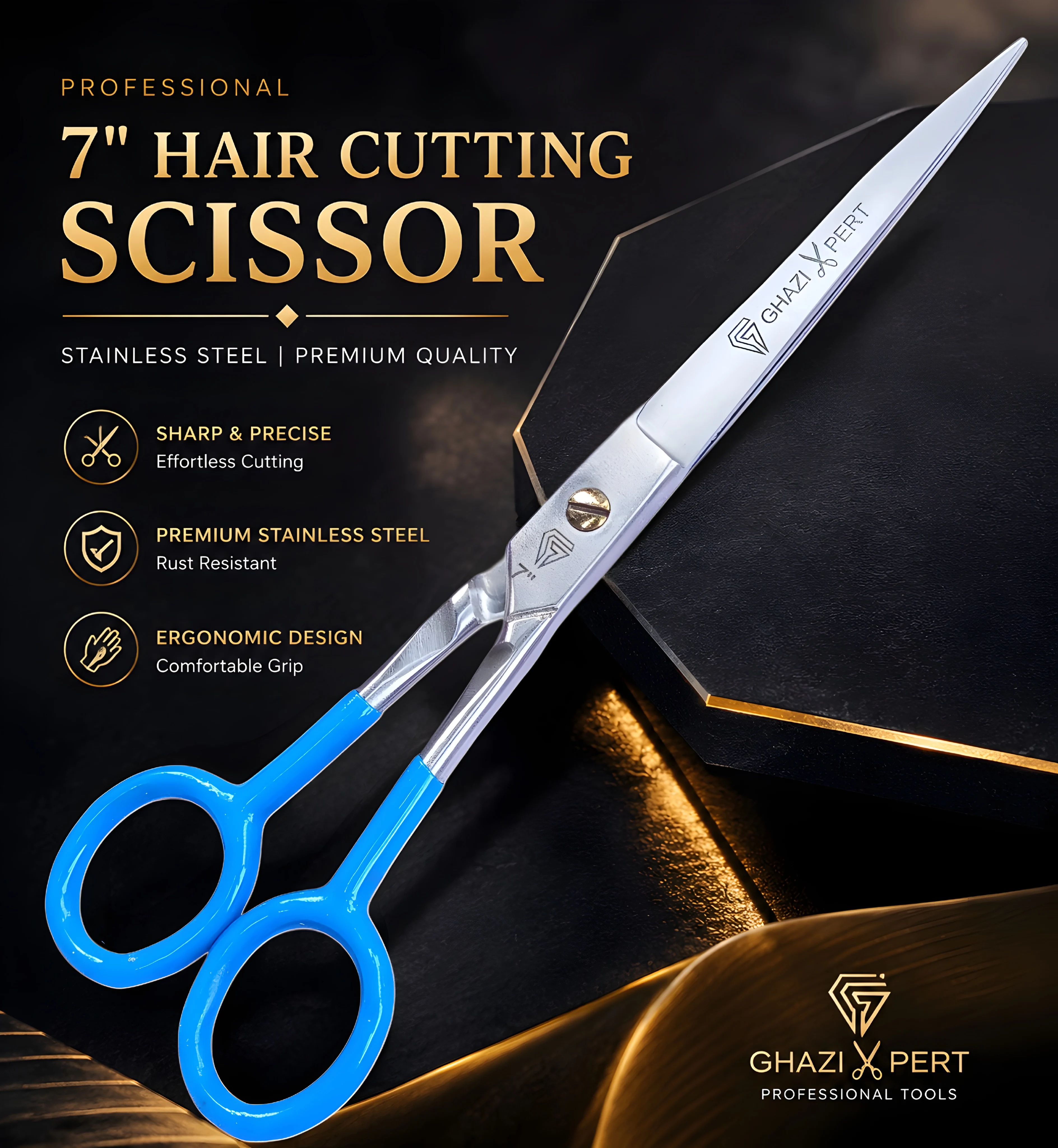 Ghazi Xpert 7 Inch Premium Stainless Steel Hair Cutting Scissor (Pakistani)